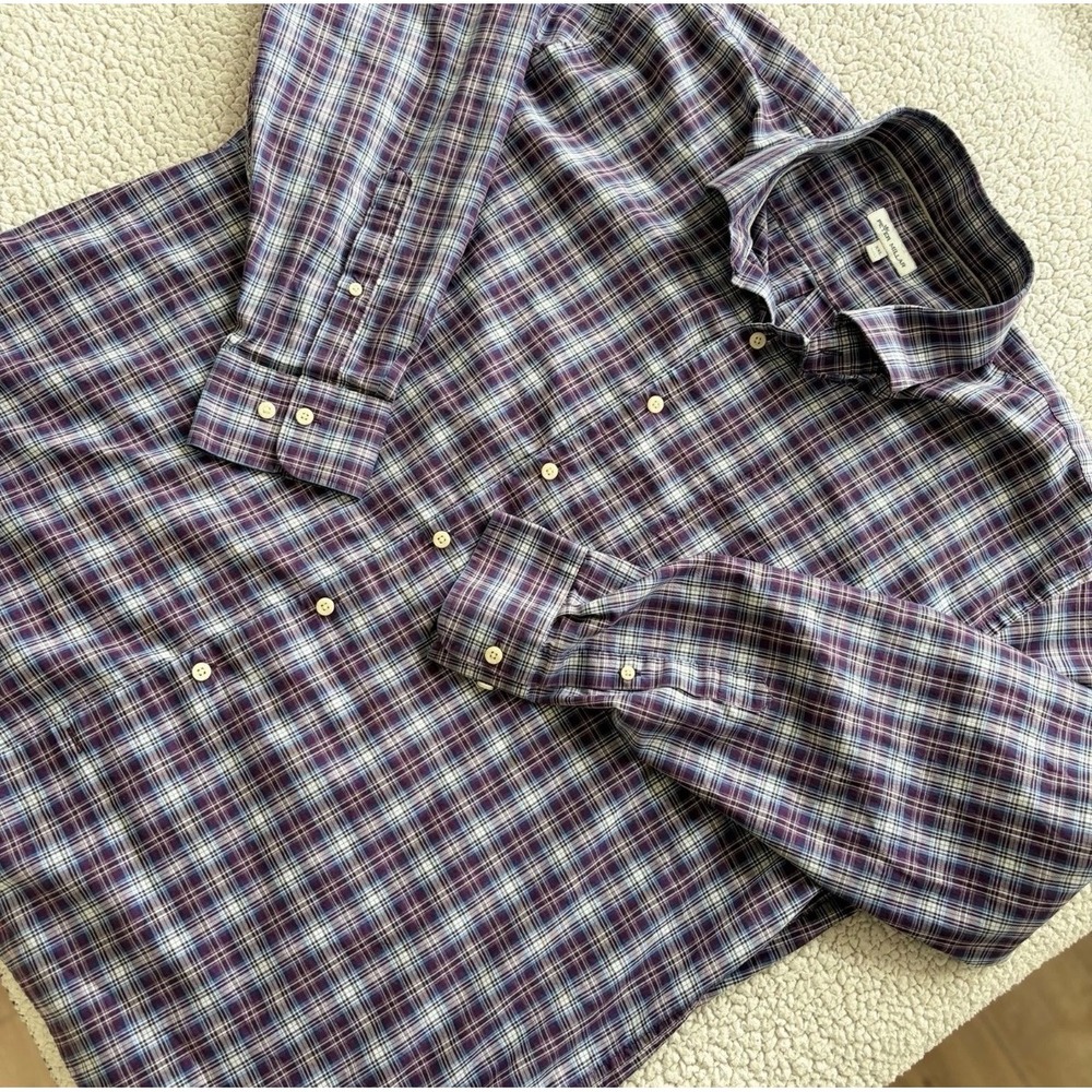 Peter Millar Mens XXL Purple Plaid Long Sleeve Button Down Shirt Chest Pocket
